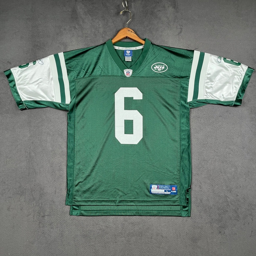 NY Jets Mark Sanchez 6 Reebok On Field Jersey Mens Large Green White Mesh NFL